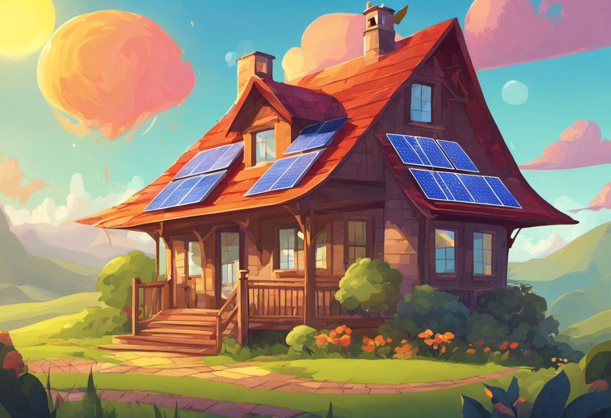 Dessin animé coloré d'une maison avec des panneaux solaires