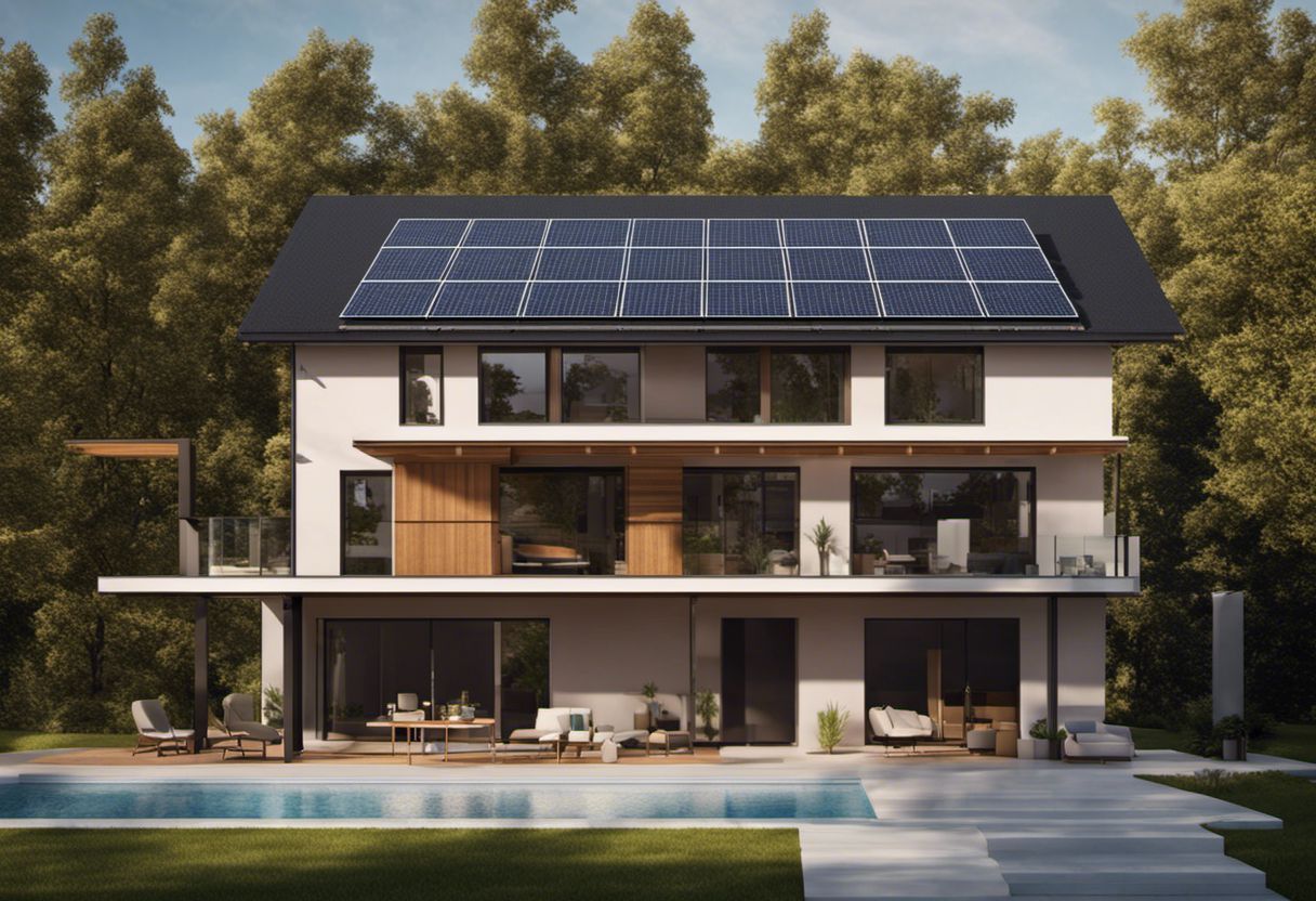Maison écologique : panneaux solaires en vue d'ensemble