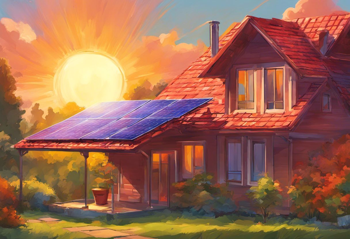 Toit de maison avec panneau solaire : art numérique coloré