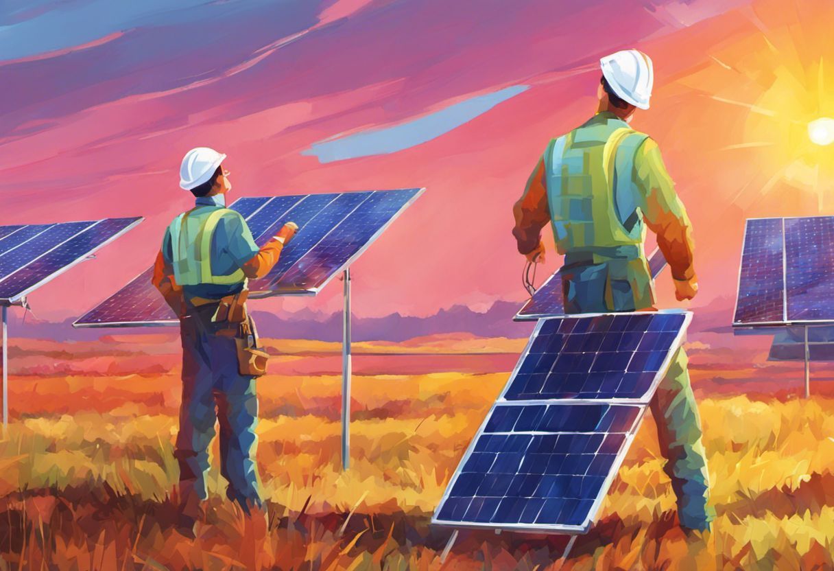 Peinture digitale colorée illustrant l'installation d'un panneau solaire