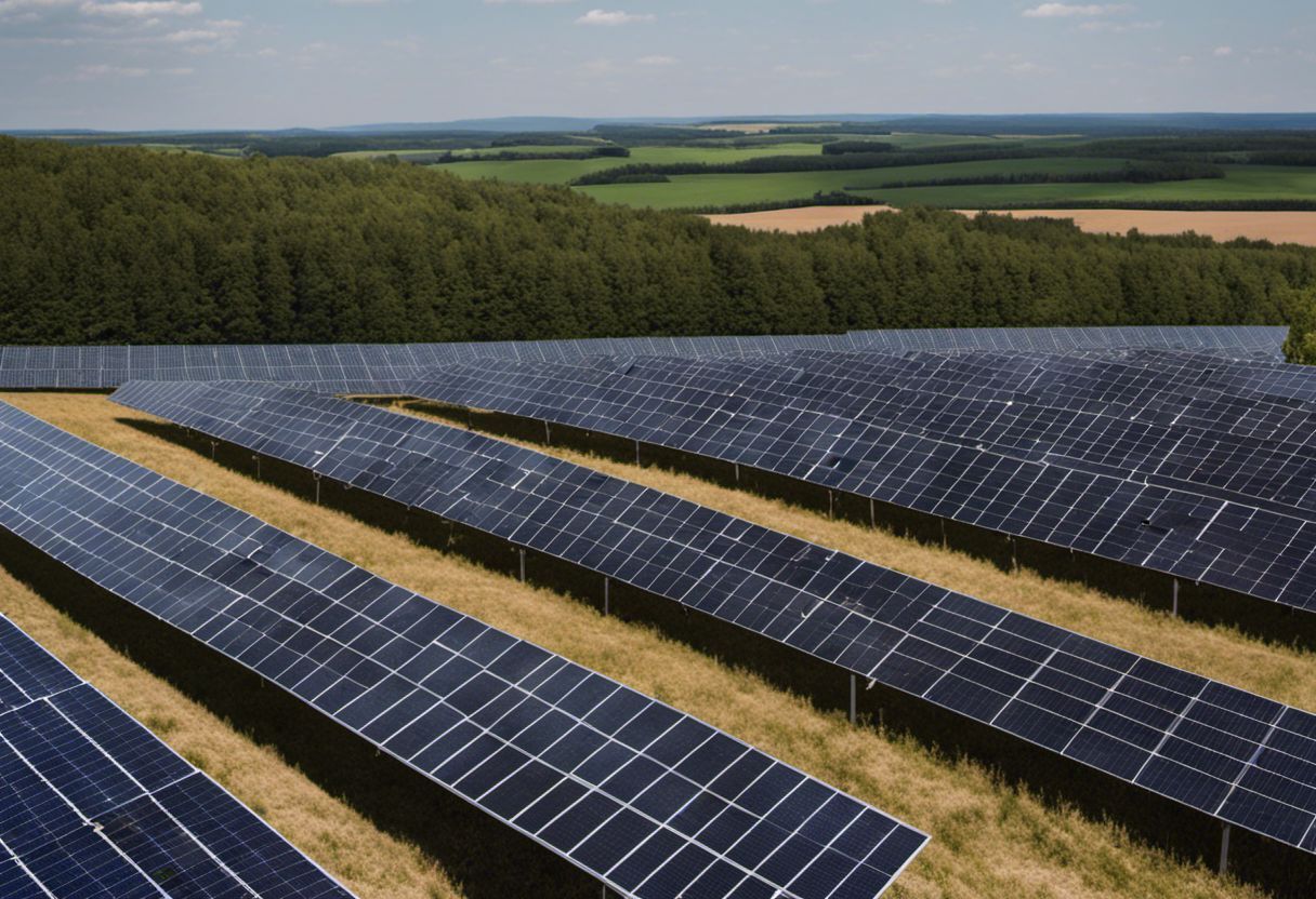 Panneaux solaires produisant de l'électricité dans un champ ensoleillé